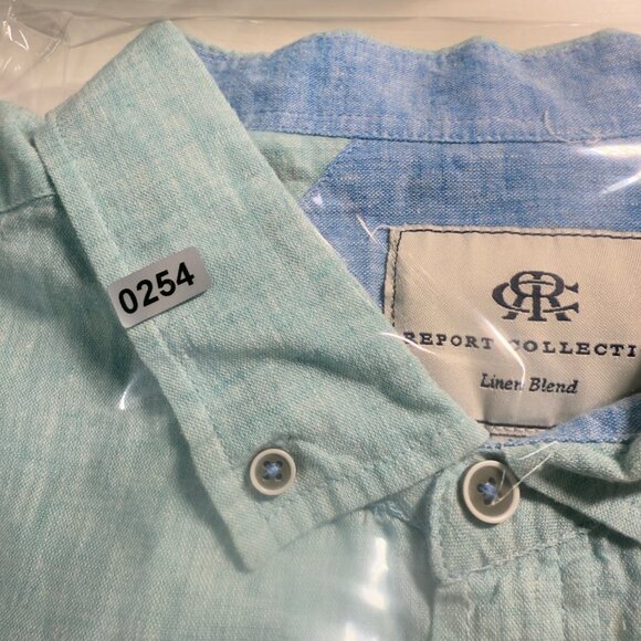 Heritage Report Collection Men's Shirt Linen Light Blue Short Sleeves - Picture 11 of 11